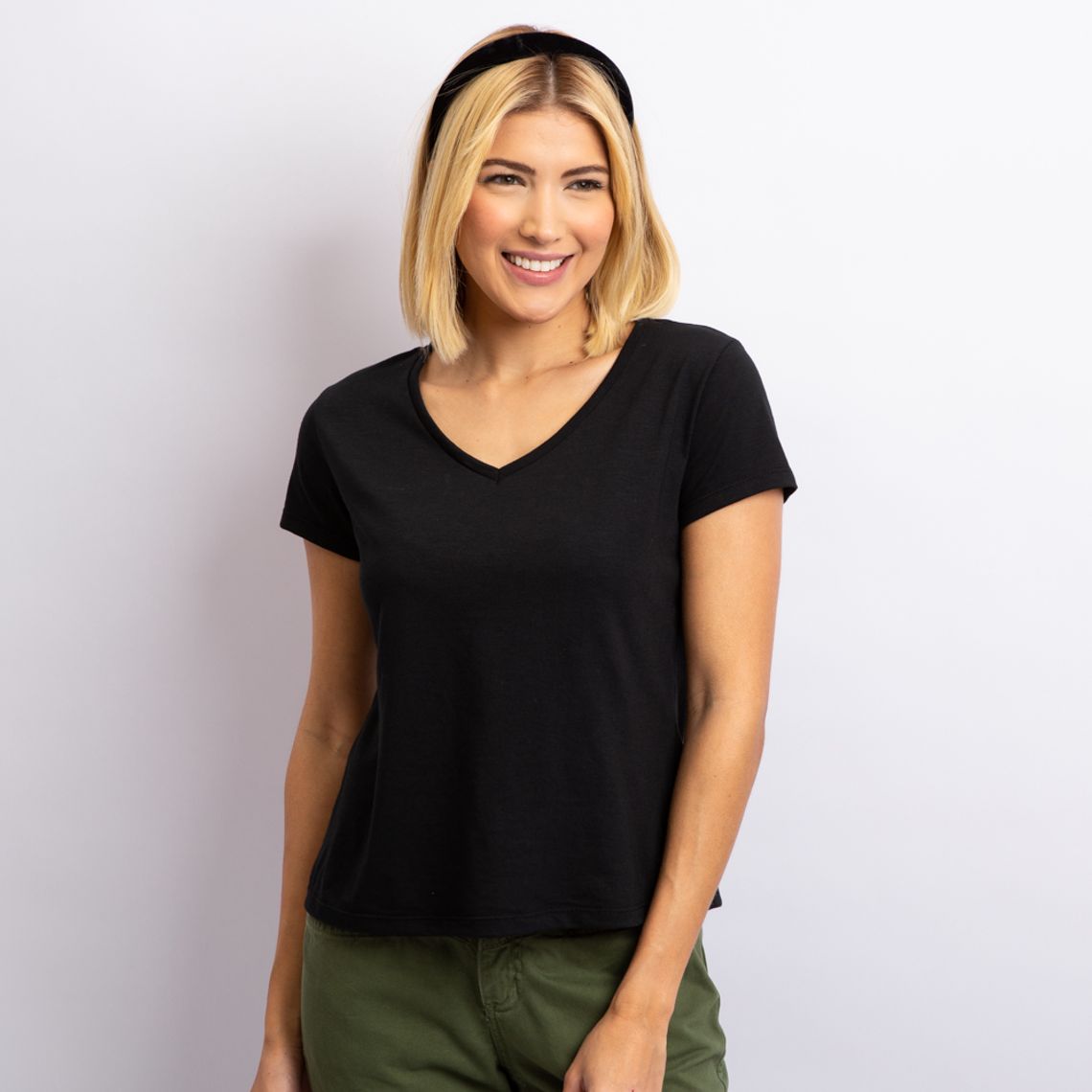 blusa básica decote v feminina