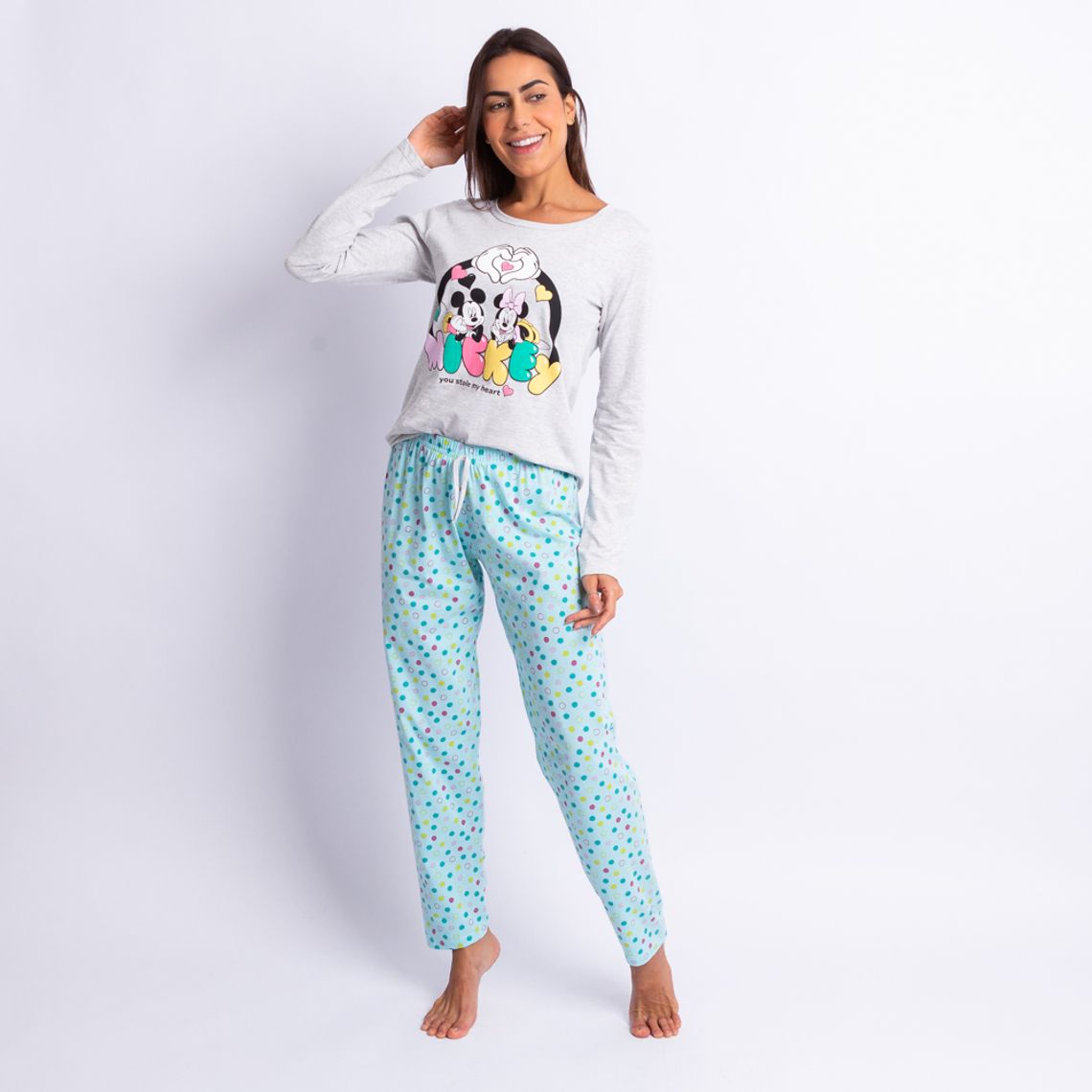 Pijama Malha Poá Feminino Azul Disney Mickey M - eskala