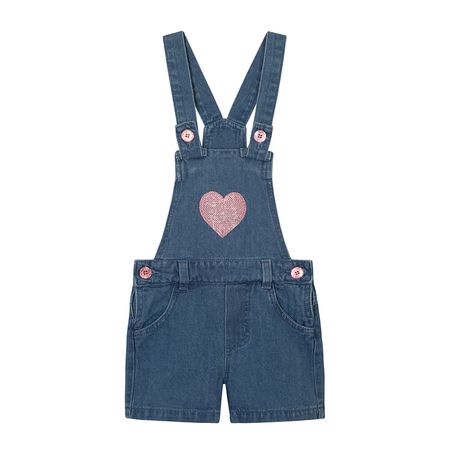 Jardineira Infantil Bebe Com Bordado Coracao Jeans Eskala