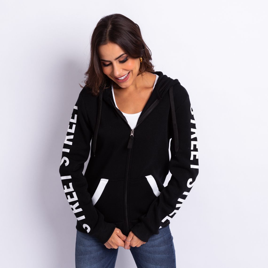 black sweater zip up moletom com capuz