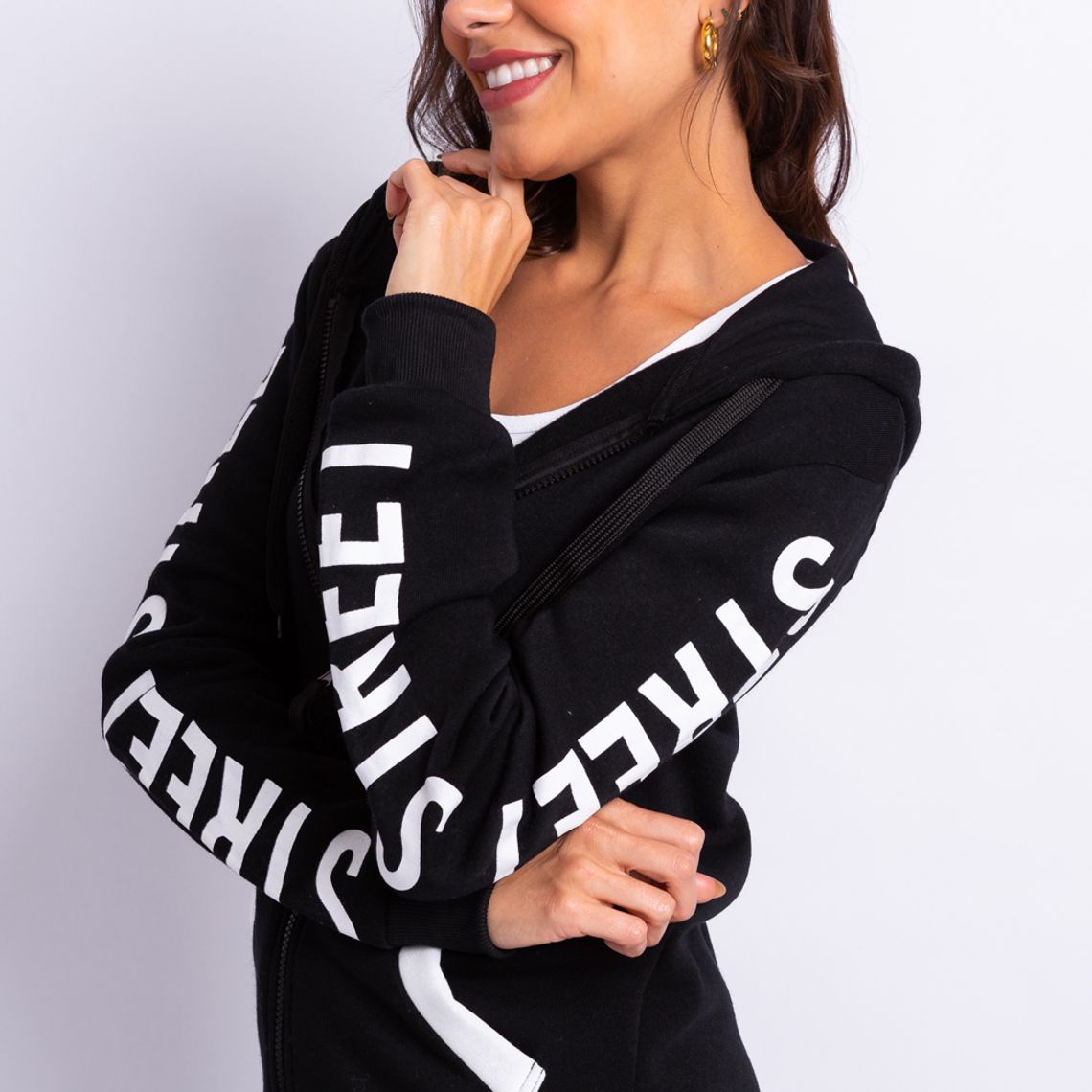 long zip up moletom com capuz womens