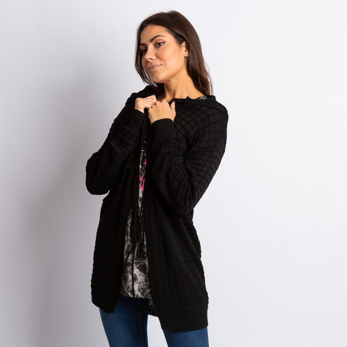 cardigan malha feminino preto