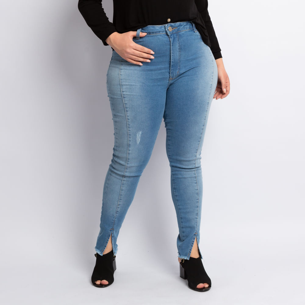 Calça Plus Size Feminina Skinny Barra Desfiada - eskala