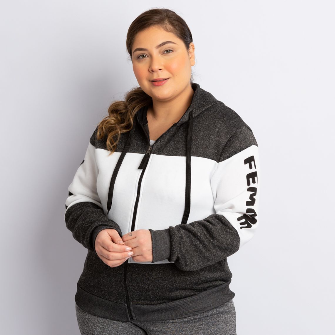 plus size black zip up moletom com capuz