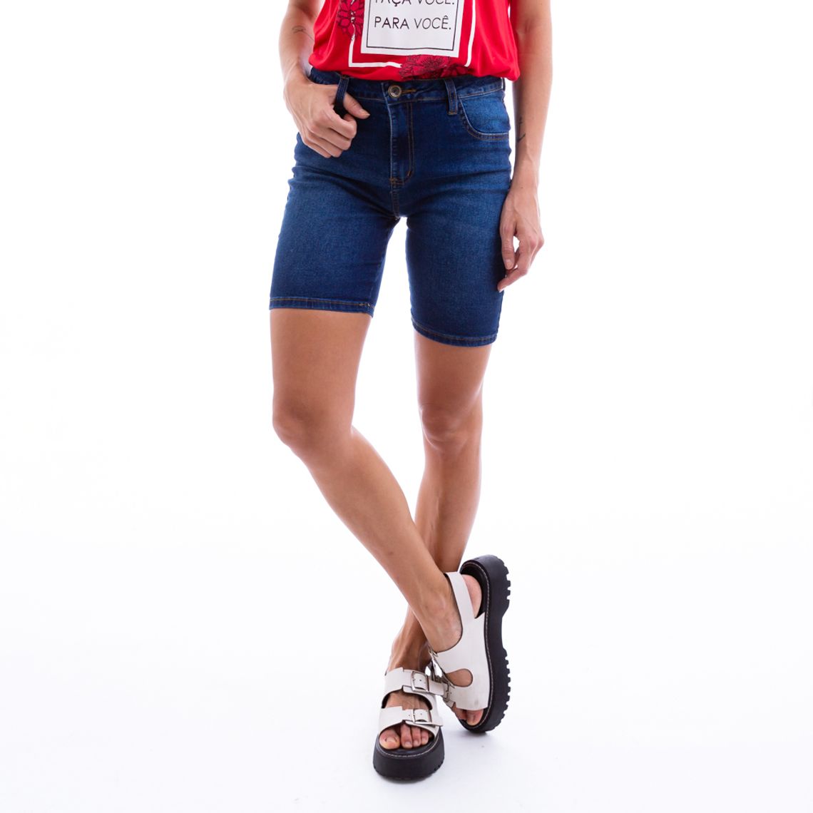 bermuda jeans com laço